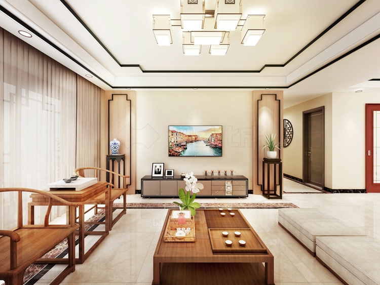 150m&sup2;新中式硅藻泥效果图案例