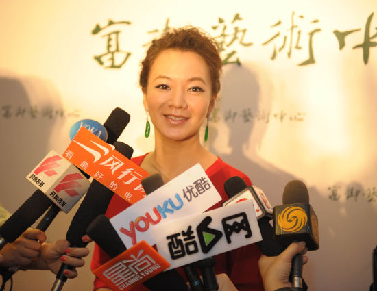 阿雅站在四国化成硅藻泥前接受采访